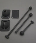 Heavy Duty Gray Plastic Trailer Door Holder Kit with end brackets and 4, 6, 10 inch rods, prevents door swinging on trucks, vans.