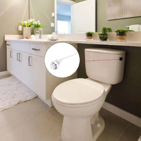 Push Button Toilet Flush Kit With Side Mount Handle Replacement Durable Plastic Trip Lever installed in modern bathroom