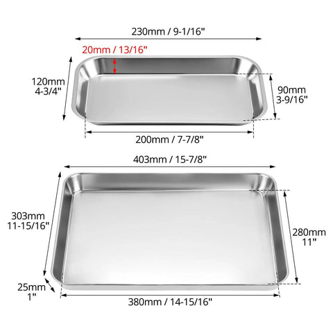 Dimensions of Stainless Steel Tool Organizer Trays Set With One Large Flat-Bottom Tray And Three Small Rust-Resistant Service Trays