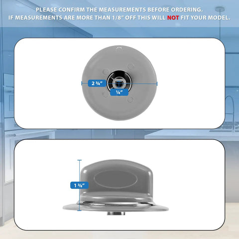 Two Pack Built To Last Timer Knob With Metal Ring Replacement For Dryer WE1M964, showing front and side view measurements