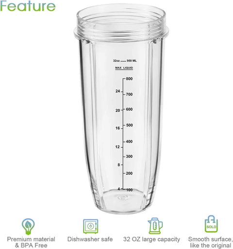 Two Pack 32oz Replacement Cups For Auto IQ Blenders Wide Compatibility With Various Models Durable BPA Free Clear Cups