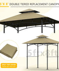 Grill Gazebo Replacement Canopy Top 5 By 8 Foot Double Tier Roof Khaki Durable Polyester Shelter Cover Fit Model L-GG001PST-F Easy Install And Weather Resistant UV Protected For Outdoor Patio Grilling.