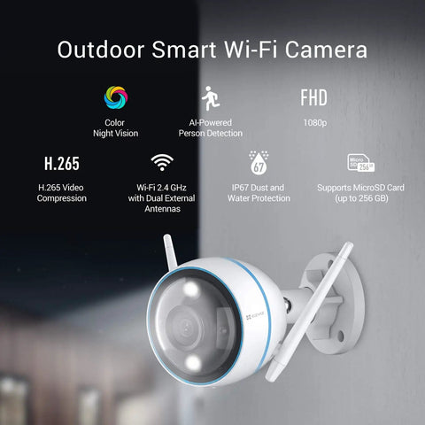 Outdoor WiFi Security Camera With 1080P Color Night Vision And Smart Spotlight IP67 Weatherproof AI Powered Person Detection