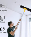 Drywall Skimming Blade Set With Extension Handle For Quick Mud Work, 10, 24, 32 Inch Blades in use on ceiling