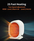 Cozy Yet Powerful 400W Space Heater For Desk And Office Use With Fast Two Second Heat Two Speed Settings illustrated
