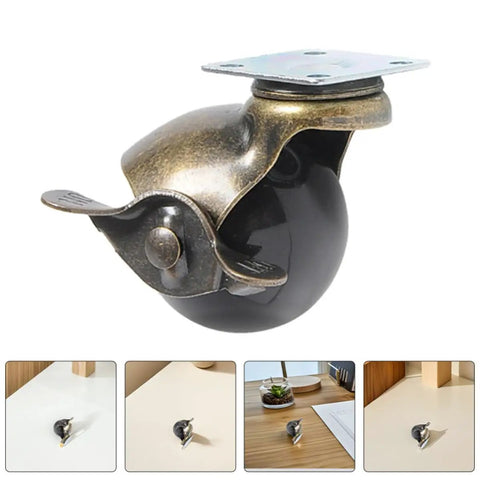 Close-up of an Eight Piece Antique Bronze Furniture Caster with Heavy Duty Metal Ball Swivels for smooth rolling.