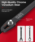 5 Piece Universal Do It All Self Adjusting Wrench Set With Self Locking Double End Torx Wrenches For Auto Repair Home Outdoor Riding One Eighth To One Inch Nut Sizes Durable Chrome Vanadium Steel, close-up of chrome vanadium steel wrench