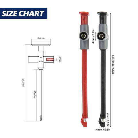 Two Pack P5010 Puncture Probe Wire Piercing Test Clip Automotive Electrical Testing Kit For Multimeter Leads size chart view