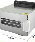 Stainless Steel Food Dehydrator Electric Snack Dryer Machine For Fruit Vegetable Herb Meat Jerky Maker Low Temp Drying with measurement details.