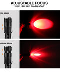 Red LED Flashlight With One Mode For Night Observation Astronomy And Aviation Two Pack Red Light Torch Powered By AA Battery Not Included shown with wide and narrow beam