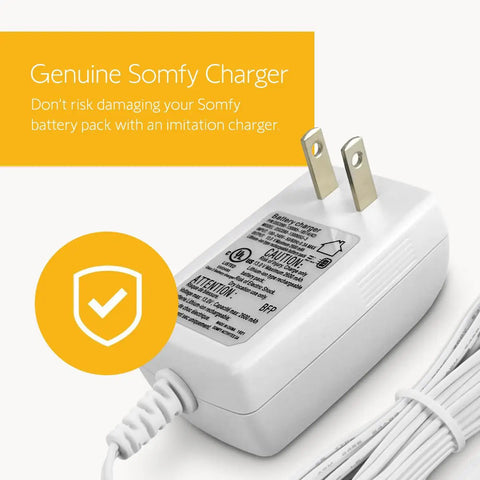 V2 Wirefree Motor Charger For External Battery Pack to Power Motorized Shades, white plug with cable and LED indicator