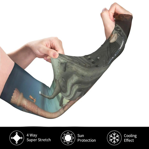 Fire Steampunk Snail Mountain Design Compression Arm Sleeves With Thumb Hole Hella Breathable Polyester Spandex Blend For Outdoor Running Cycling Gym Sun Protection