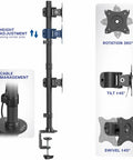Beefy Dual Monitor Desk Mount With Height Adjustment And Vesa Plates For Two Ultrawide Lcd Screens Up To Thirty Four Inches features height adjustment, rotation, tilt, and swivel.