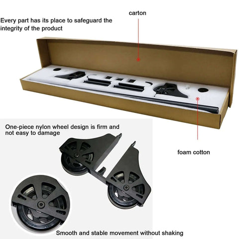 Stainless Steel Sliding Barn Door Kit With Retractable Library Ladder Full Track Set packaging contents and wheel design