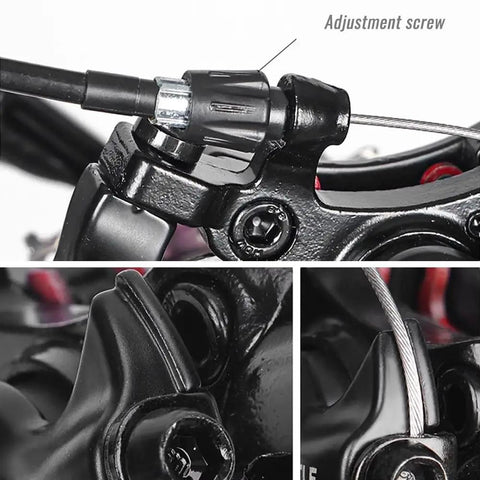 Close-up of adjustment screw on Complete Mechanical Disc Brake Kit With Dual Front And Rear Aluminum Calipers Paired To 160 Mm Stainless Rotors.