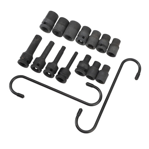 Top Tier Torvex 15 Piece Caliper Socket Set For German Cars Impact Brake Removal Tool Kit Essential Gear For Pro Mechanics And DIY Car Fixers, black steel sockets and hooks