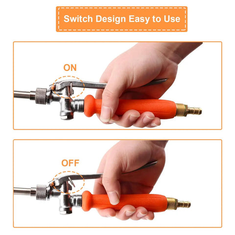 Heavy Duty All Metal Sprayer Wand With Built In Shut Valve for garden hose showing on and off switch operation