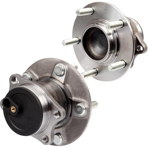 Rear Wheel Hub And Bearing Assembly 512394 Direct Fit For Mitsubishi Lancer 2008 2017 And Outlander 2008 2013 Plus Outlander Sport 2011 2012 With ABS Two Piece OE Quality Replacement Ready To Roll showing front and rear view.