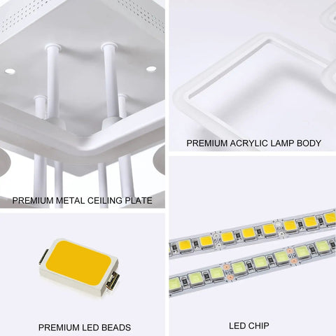 Dope Modern LED Ceiling Light With Remote Control Dimming And Six Ring Geometric Design showing metal plate, acrylic body, LED beads