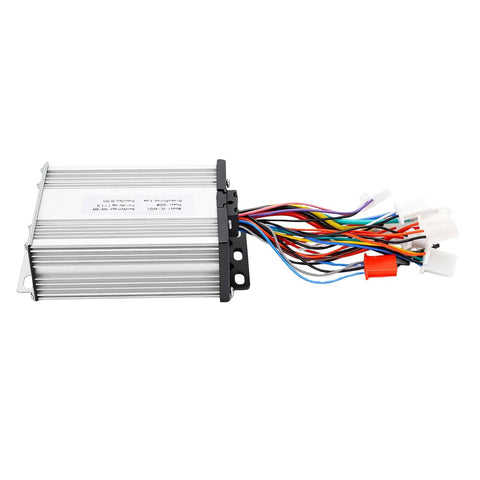 Beefed-Up 500W Brushless Motor Controller with aluminum enclosure, multicolor wires, built for electric bikes and tricycles