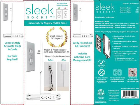 Ultra Thin Outlet Concealer Kit With Flat Extension Cord Power Strip Multi Outlet Design packaging