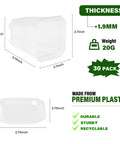 Specifications of clear 3 inch nursery pots with saucers, 30 pack, showing dimensions, weight, and material attributes