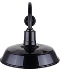 Front view of Outdoor Aluminum Barn Light In Glossy Black With Gooseneck Arm 16 Inch Wet Location Rated Classic Barn Style Shade