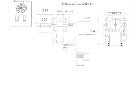 Technical diagram of Universal Bathroom Vent Fan Motor Replacement Kit With 50 CFM 120V 3000 RPM Continuous Duty Air Over For Nutone And Broan Hoods