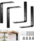 Top Notch Legit Heavy Duty L Shaped Floating Shelf Brackets set of 4 in matte black steel with mounting hardware for shelves.
