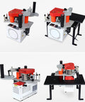 Portable Edge Banding Machine With Double Side Glue for woodworking with 720W power, 50Hz, showcased in multiple angles.