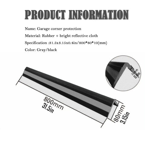 Heavy Duty Reflective Garage Wall Guard Plus Slick Rubber Corner Protector For Car Door Bumper Shield With High Visibility Night Safety Strip Tough As Nails Warehouse Parking Lot Anti Collision Bumper Guard Black, showing dimensions and material details.