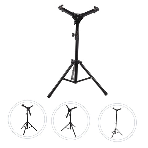 Dope Alloy Drum Rack Practice Shelf Featuring A Folding Snare Stand And Portable Tripod Mount, view of black folding snare stand with tripod legs.