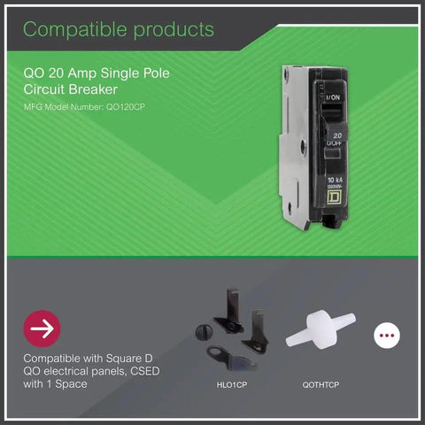 Qwik Open 20 Amp 1 Pole Mini Circuit Breaker For 120/240V AC With 10kA Breaking Capacity Plug In Mount for Home and Industrial Panels