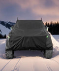 Waterproof All Weather Jeep Wrangler Cover For 2 Door Models 1987 To 2026 Outdoor Sun Rain Wind Snow Dustproof With Driver Door Zipper Black in snowy landscape