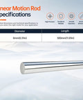 Smooth Ride 2 Pack 8mm By 300mm Linear Motion Rods Shaft Guide Rails specifications, showing diameter and length details.