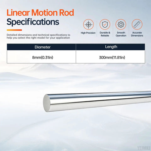 Smooth Ride 2 Pack 8mm By 300mm Linear Motion Rods Shaft Guide Rails specifications, showing diameter and length details.