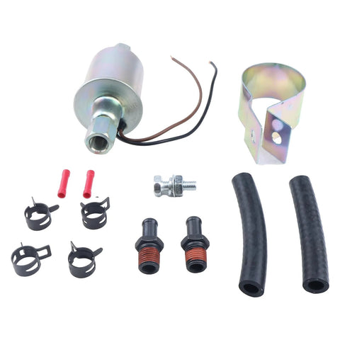 Universal 12V Electric Fuel Pump With Installation Kit SP1141, showing components including hoses, brackets, and connectors.