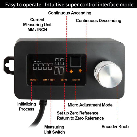 Smooth Operator Motorized Router Lift For 3 1/2 Inch Diameter Routers control panel with digital display and adjustment knobs.