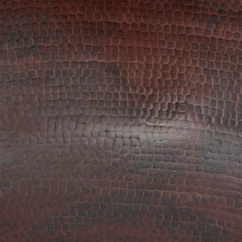 Close-up texture of Dual Mount Handmade Pure Solid Copper Bathroom Sink In Aged Copper Finish, Fifteen And A Half Inch