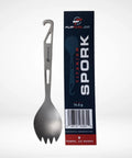Ultralight Titanium Spork For Backpacking And Camping Reusable Travel Utensil And EDC Spork With Multi Function Hook Featherweight At 0.51 Oz Durable Yet Flexible For Ultra Lightweight Gear with packaging