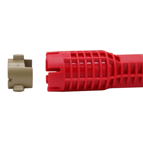 Red handle part of Do It All Faucet And Sink Installer Tool 8 In One Basin Wrench with detachable component for plumbing use
