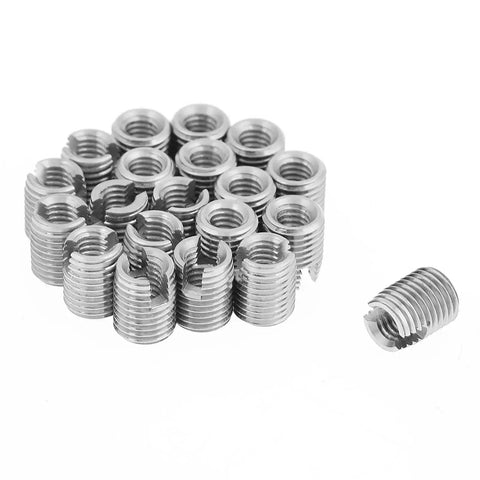20 Pcs M4 8mm Threaded Inserts Self Tapping Helical Coil Repair Kit For Aluminum Plastic Wood And Metalworking DIY Projects Easy Install Secure Fit Restores Damaged Holes And Prevents Stripouts, silver inserts stacked