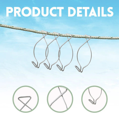Sixty Piece Top Notch Drop Ceiling Hook Clip Set Crafted From Dang Sturdy Spring Steel For Indoor And Outdoor Crafting Projects hanging on a rope.