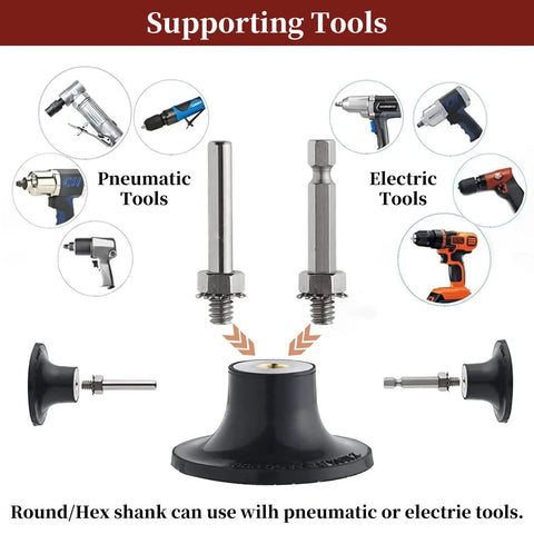 Diagram showing 1/4 inch shank adapters for 2 Inch Quick Change Sanding Discs Kit For Die Grinder And Drill with pneumatic and electric tools.