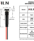 8mm Metal Indicator Light Pack Of 5 110V 120V Red Pilot Lamps With Black Anodized Aluminum Housing IP67 Waterproof For Control Panels And Rugged Industrial Machines, showing dimensions and components.