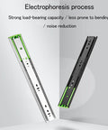 Twenty Pairs Full Extension Soft Close Drawer Slides With Hella Smooth Ball Bearing Rails displaying electrophoresis finish and noise reduction design.
