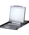 Rock Solid 16 Port Lcd Kvm Switch Over Ip With Built In Monitor USB And PS2 VGA Support Rack Mount viewed from the side.