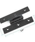 3.5 Inch Black Wrought Iron H Hinge With 1/4 Inch Offset For Kitchen Cabinets, shown with measurements, rust resistant flush mount hinge