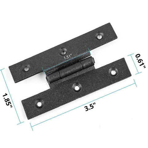3.5 Inch Black Wrought Iron H Hinge With 1/4 Inch Offset For Kitchen Cabinets, shown with measurements, rust resistant flush mount hinge