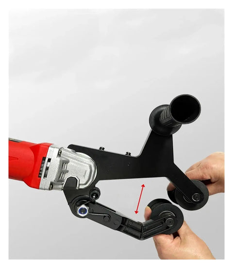 Top Notch Industrial Electric Belt Sander For Pipe close-up showing hands adjusting roller for precise metal grinding and polishing.